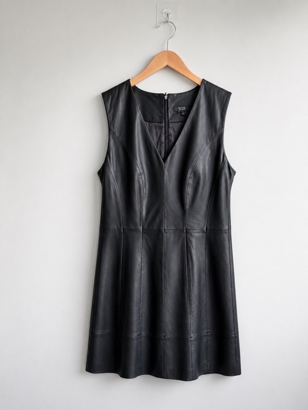 Black Genuine Leather Sleeveless Dress